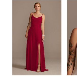 David's Bridal cowl neck chiffon bridesmaid dress with slit Apple Size 6